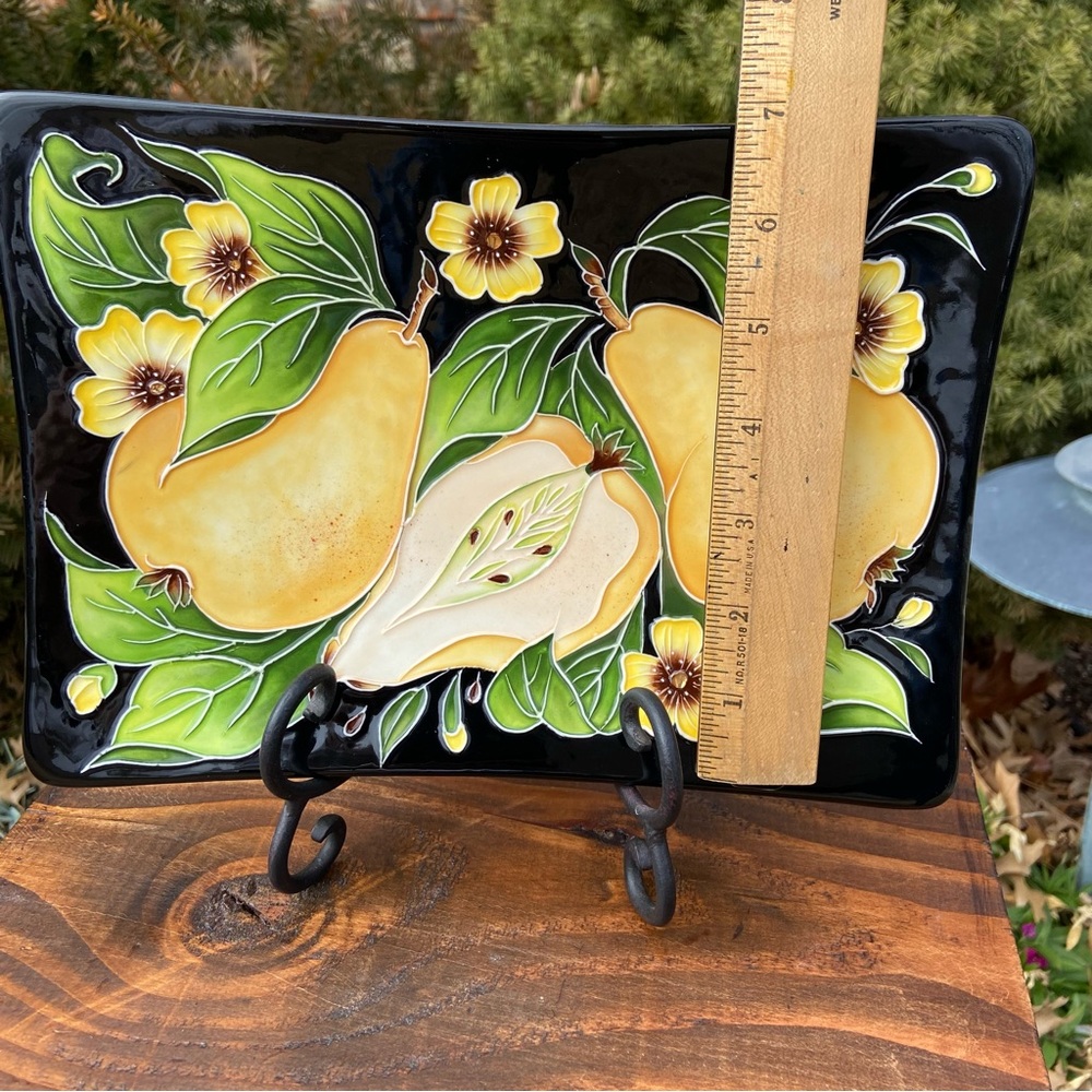 NWT - J. McCall Blue Sky Pear Enamel Black Serving Tray - Picture 6 of 9
